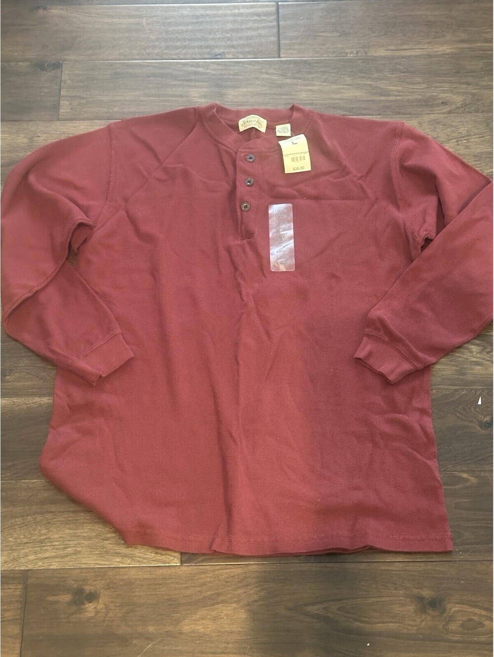 NWT Vintage St. John’s Bay Men’s 100% Cotton Waffle Knit Maroon Shirt Large 90s